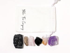 Evil Eye Protection Crystal Set: Black Tourmaline, Obsidian, Citrine, Quartz & Amethyst