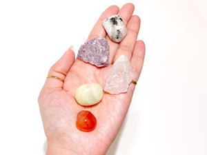 Fertility Crystal Kit: Lepidolite, Moonstone, Rose Quartz, Carnelian & Jade