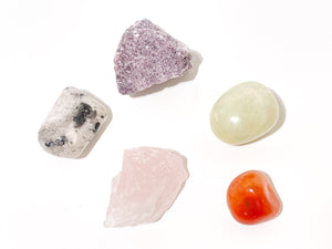 Fertility Crystal Kit: Lepidolite, Moonstone, Rose Quartz, Carnelian & Jade
