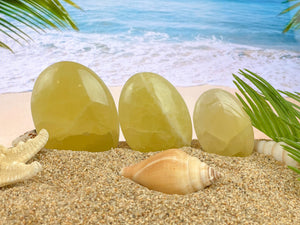 Lemon Calcite Palm Stone: Yellow Crystal Worry Stone