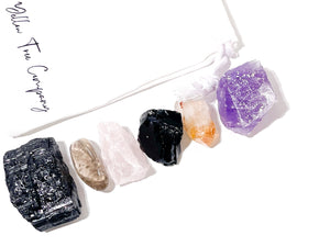 Evil Eye Protection Crystal Set: Black Tourmaline, Obsidian, Citrine, Quartz & Amethyst
