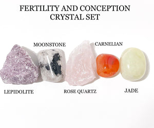 Fertility Crystal Kit: Lepidolite, Moonstone, Rose Quartz, Carnelian & Jade