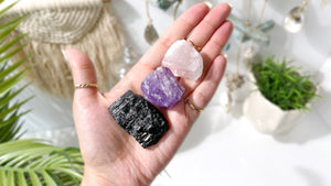 Rose Quartz, Amethyst, and Tourmaline Crystal Set for Emotional Healing and Stress Relief