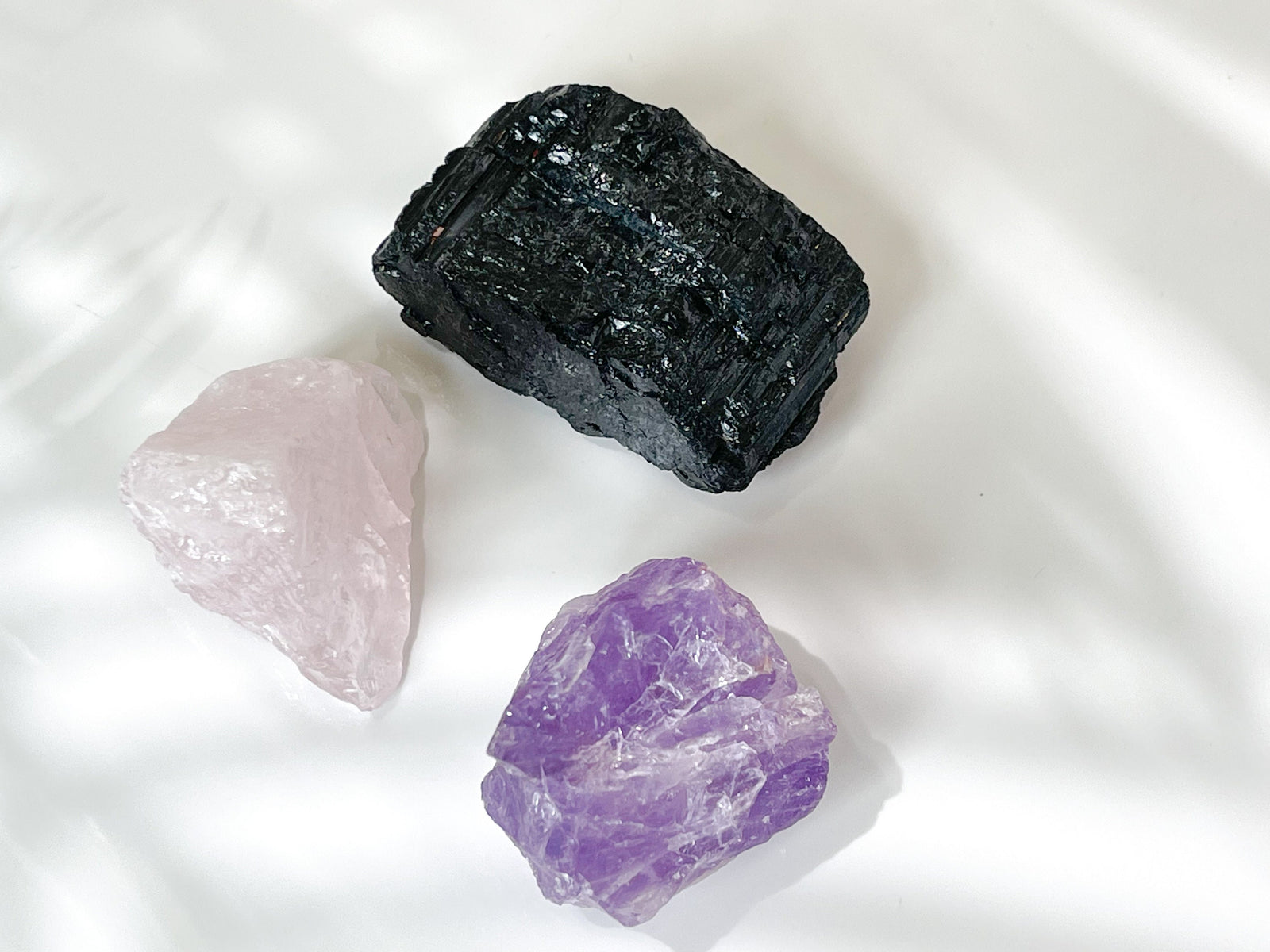 Rose Quartz, Amethyst, and Tourmaline Crystal Set for Emotional Healing and Stress Relief