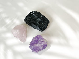 Rose Quartz, Amethyst, and Tourmaline Crystal Set for Emotional Healing and Stress Relief