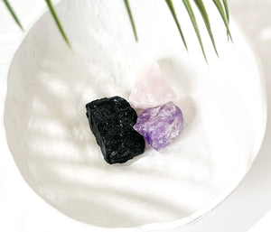 Rose Quartz, Amethyst, and Tourmaline Crystal Set for Emotional Healing and Stress Relief