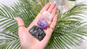 Rose Quartz, Amethyst, and Tourmaline Crystal Set for Emotional Healing and Stress Relief