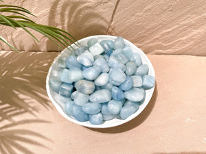 Tumbled Aquamarine Stones: Calming Healing Crystals