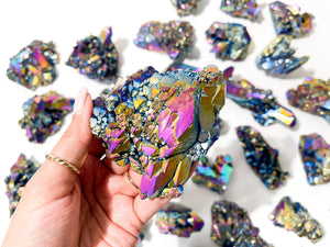 Rainbow Aura Quartz Cluster: Iridescent Crystal Healing (100-250g)