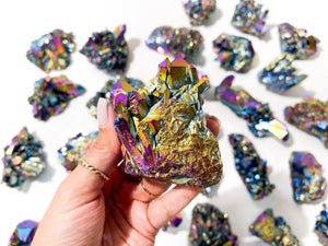 Rainbow Aura Quartz Cluster: Iridescent Crystal Healing (100-250g)