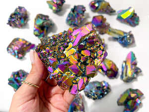 Rainbow Aura Quartz Crystal Cluster: Medium (250-350g)