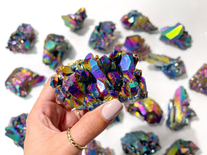 Rainbow Aura Quartz Crystal Cluster: Medium (250-350g)