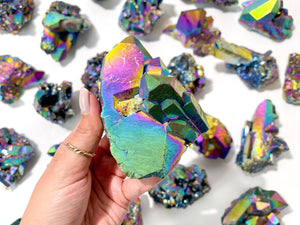 Rainbow Aura Quartz Crystal Cluster: Medium (250-350g)
