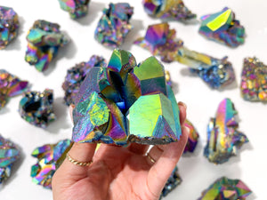 Rainbow Aura Quartz Crystal Cluster: Medium (250-350g)