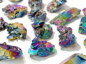 Large Rainbow Titanium Aura Quartz Crystal Cluster: Flame Aura Decor