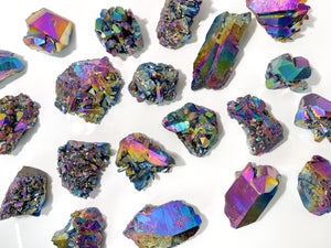 Large Rainbow Titanium Aura Quartz Crystal Cluster: Flame Aura Decor