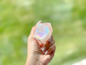 Glistening Angel Aura Rose Quartz Points. Enhance Love, Harmony, and Positivity in Your Space