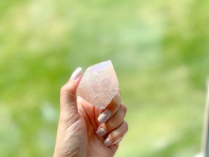 Glistening Angel Aura Rose Quartz Points. Enhance Love, Harmony, and Positivity in Your Space