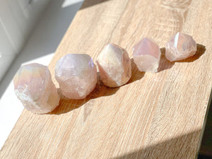 Glistening Angel Aura Rose Quartz Points. Enhance Love, Harmony, and Positivity in Your Space