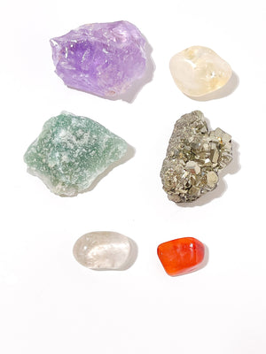 Crystal Set for Career Success Carnelian Amethyst Pyrite Aventurine, Citrine and Smoky Quartz