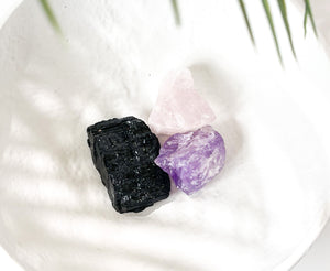 Rose Quartz, Amethyst, and Tourmaline Crystal Set for Emotional Healing and Stress Relief