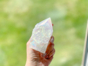 Angel Aura Quartz Tower: Natural Iridescent Crystal Decor