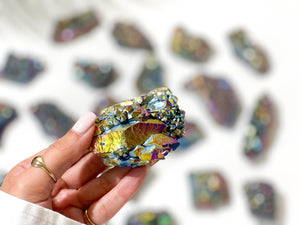 Rainbow Aura Amethyst Cluster: Titanium Coated Healing Crystal