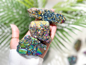 Rainbow Aura Amethyst Cluster: Titanium Coated Healing Crystal