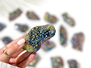 Rainbow Aura Amethyst Cluster: Titanium Coated Healing Crystal