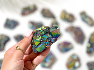 Rainbow Aura Amethyst Cluster: Titanium Coated Healing Crystal