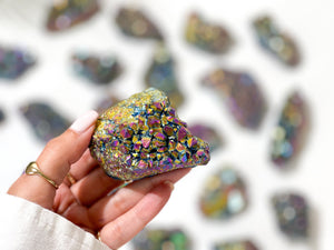 Rainbow Aura Amethyst Cluster: Titanium Coated Healing Crystal