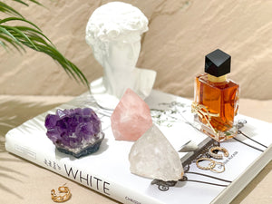 Amethyst Cluster, Rose Quartz & Clear Quartz Point Set