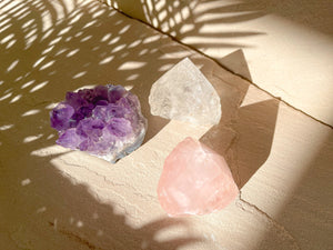 Amethyst Cluster, Rose Quartz & Clear Quartz Point Set