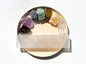 Chakra Stones Set: Obsidian, Amethyst, Selenite Charging Plate