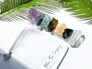 Chakra Stones Set: Obsidian, Amethyst, Selenite Charging Plate