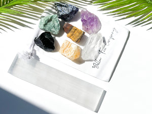 Chakra Stones Set: Obsidian, Amethyst, Selenite Charging Plate