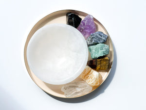 Crystal Set - Chakra Stones Set: Raw Gemstones & Selenite Charging Bowl