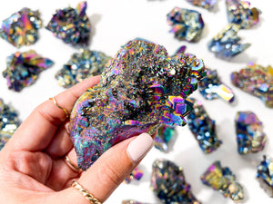 Rainbow Aura Quartz Cluster: Iridescent Crystal Healing (100-250g)