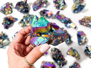 Rainbow Aura Quartz Cluster: Iridescent Crystal Healing (100-250g)