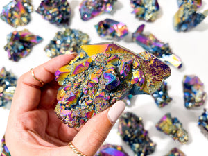 Rainbow Aura Quartz Cluster: Iridescent Crystal Healing (100-250g)