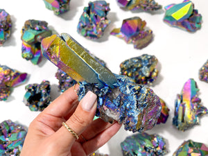 Rainbow Aura Quartz Crystal Cluster: Medium (250-350g)