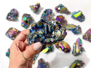 Rainbow Aura Quartz Crystal Cluster: Medium (250-350g)