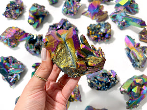 Rainbow Aura Quartz Crystal Cluster: Medium (250-350g)