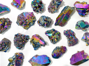 Large Rainbow Titanium Aura Quartz Crystal Cluster: Flame Aura Decor