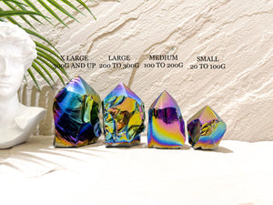 Rainbow Aura Black Obsidian Crystal Tower: Titanium Flame Aura Point