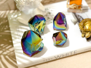 Rainbow Aura Black Obsidian Crystal Tower: Titanium Flame Aura Point