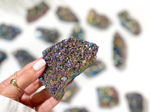 Rainbow Aura Amethyst Cluster: Titanium Coated Healing Crystal