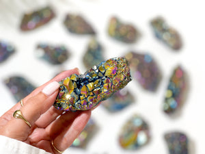 Rainbow Aura Amethyst Cluster: Titanium Coated Healing Crystal