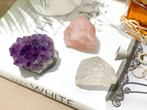 Amethyst Cluster, Rose Quartz & Clear Quartz Point Set