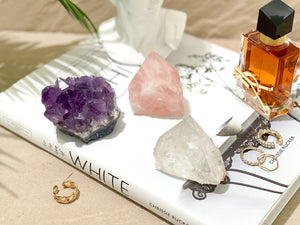 Amethyst Cluster, Rose Quartz & Clear Quartz Point Set